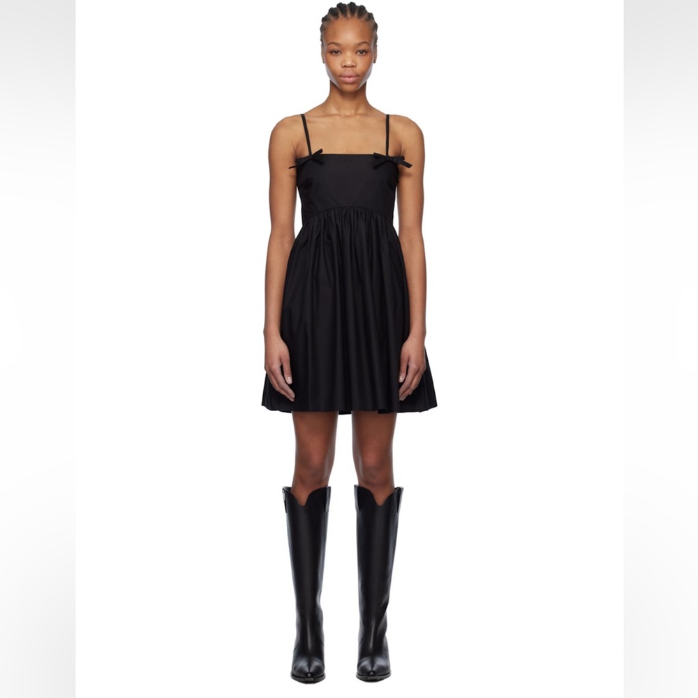 GANNI Black Cotton Poplin Strap Minidress